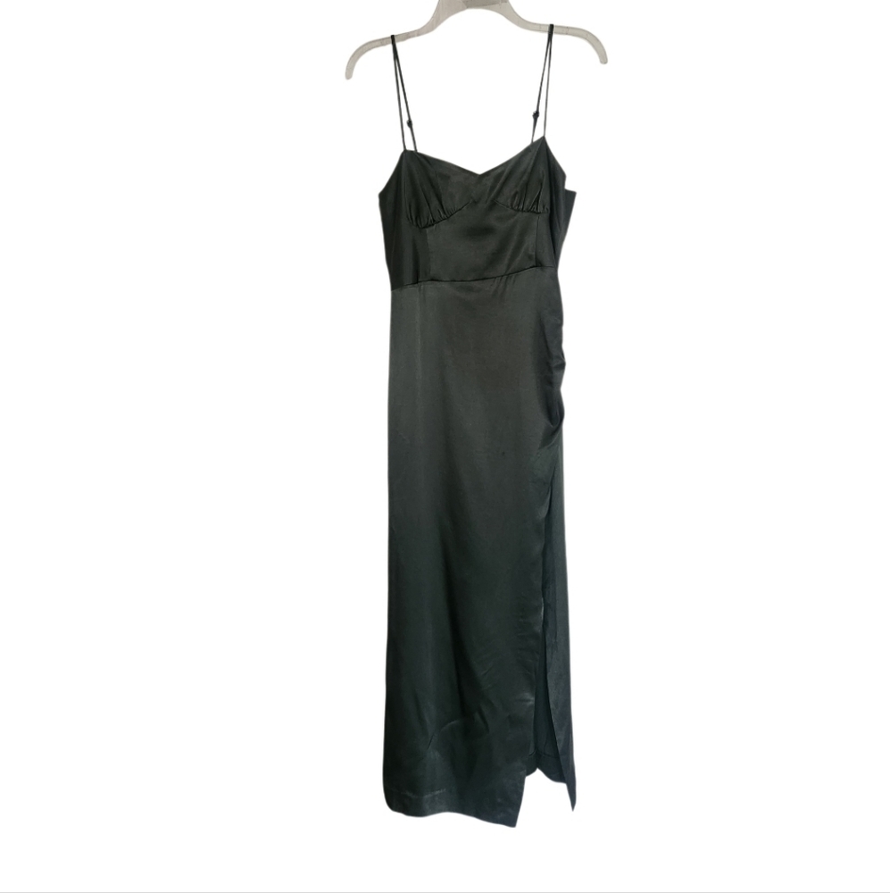 Zara Elegant Olive Green Satin Midi Dress Sz Med Nwt